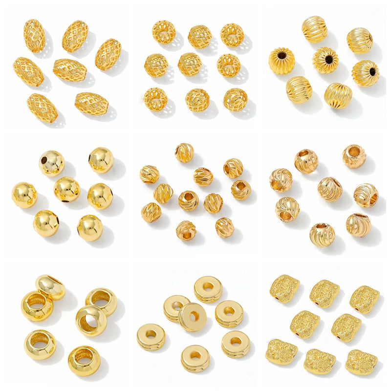 14K Gold Plated Oval Stripe Spacer Beads,Beads Separator,Brass Metal Flat Spacer Beads For Bracelet Necklace Making Accessori