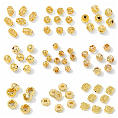 14K Gold Plated Oval Stripe Spacer Beads,Beads Separator,Brass Metal Flat Spacer Beads For Bracelet Necklace Making Accessori