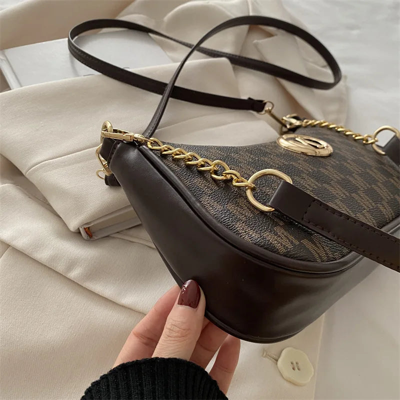 Vintage Style Handbag Crossbody Bag, Gold Letter 'M' Design Pu Leather Shoulder Messenger Bag, Synthetic Leather Tote Bag, Pu