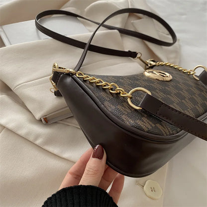 Vintage Style Handbag Crossbody Bag, Gold Letter 'M' Design Pu Leather Shoulder Messenger Bag, Synthetic Leather Tote Bag, Pu