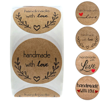 100-500pcs 1inch Vintage Kraft Paper Handmade With Love Stickers for Package Thank You Stationery Adhesive Labels Baking Seal