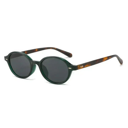Retro Small Oval Sunglasses Women Men Rivets Shades Fashion Eyewear Luxury Sun Glasses UV400 Female - Leopard Black