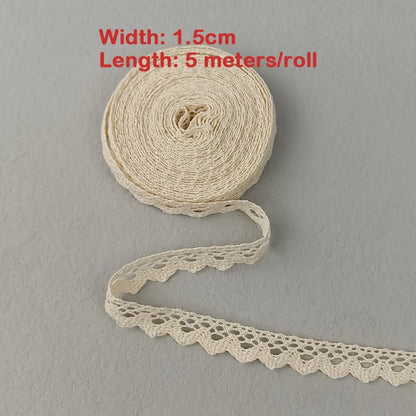 5M Cotton Lace Trim Sewing Crochet Lace Ribbon Beige Trim Lace Ribbon DIY Wedding Party Christmas Gift Decor Sewing Craft Sup