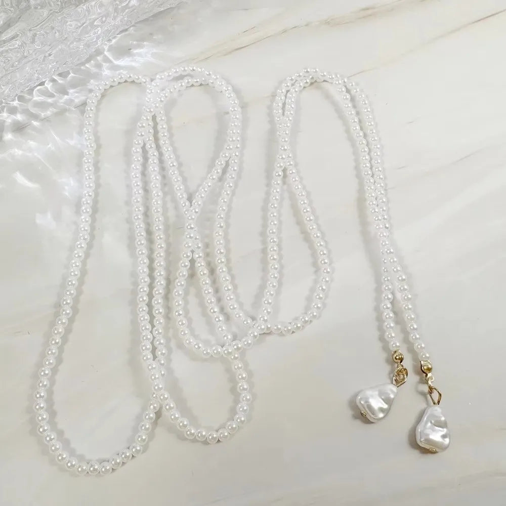 Imitation Pearl Pearl Lariat Necklace Teardrop Pendant Long Chain Length Multi Layer Necklace Multi Layer Design Elegant Styl