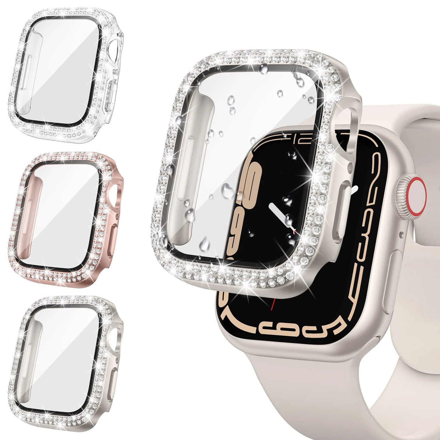 Glass+Diamond Cover For Apple watch case 46mm 40mm 44mm 41mm 42mm 45mm Bling Bumper Protector iWatch Series 11 10 9 SE 7 8 ca