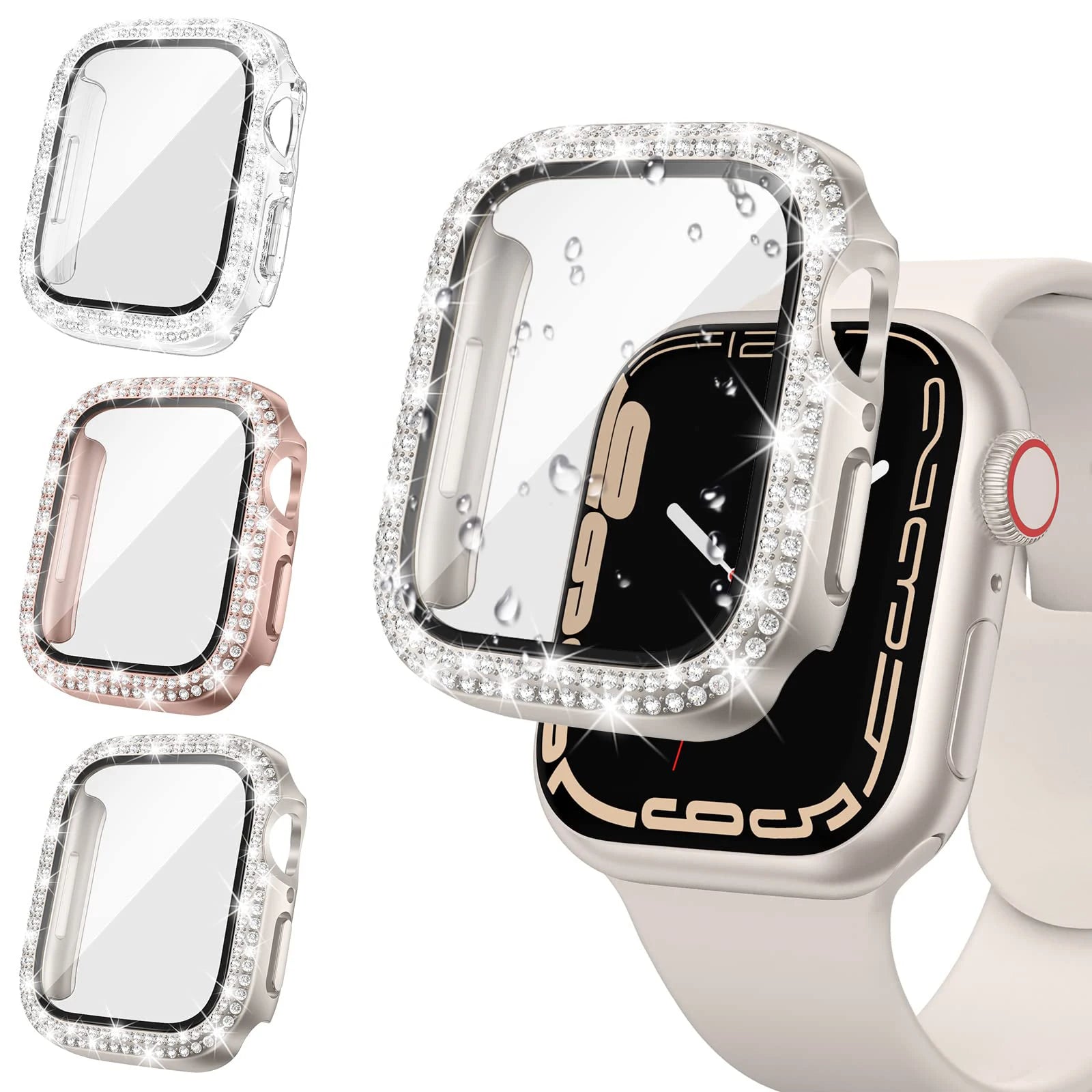 Glass+Diamond Cover For Apple watch case 46mm 40mm 44mm 41mm 42mm 45mm Bling Bumper Protector iWatch Series 11 10 9 SE 7 8 ca