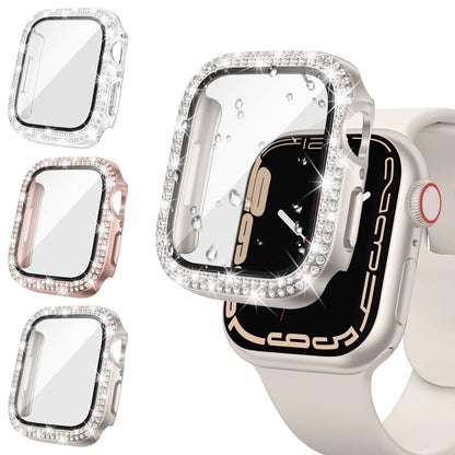 Glass+Diamond Cover For Apple watch case 46mm 40mm 44mm 41mm 42mm 45mm Bling Bumper Protector iWatch Series 11 10 9 SE 7 8 ca