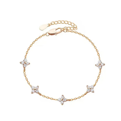 Crystal Four Leaf Flower Bracelet for Women Clasic Trendy Gold Color Stainless Steel Zircon Bangle Jewelry Gift - gold Bracel
