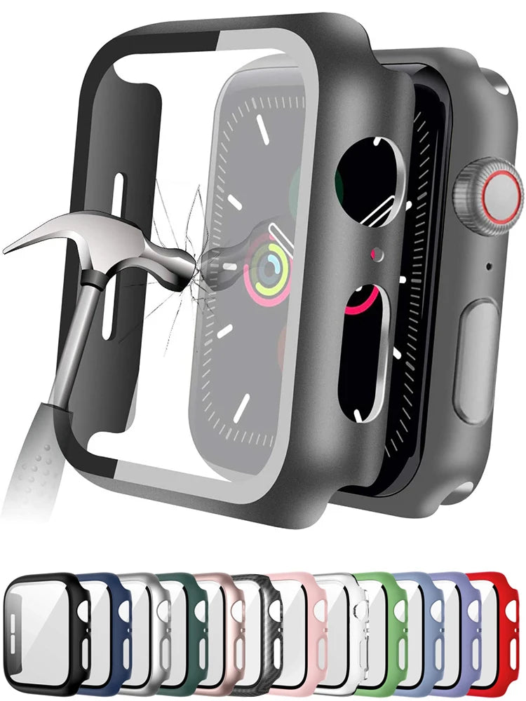 Tempered Glass+cover For Apple Watch Accessories 45mm 41mm 44mm 40mm 42mm Screen Protector Apple watch Case serie 9 4 5 6 SE 