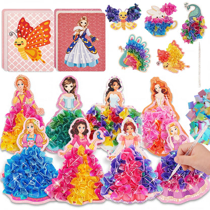 3-12pcs Sticker Cards Fabric Art Craze Poke Caft Toys Creative Puzzle Puncture Painting Poking Princess Dressing Game Childre