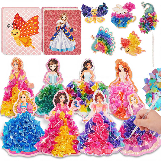 3-12pcs Sticker Cards Fabric Art Craze Poke Caft Toys Creative Puzzle Puncture Painting Poking Princess Dressing Game Childre