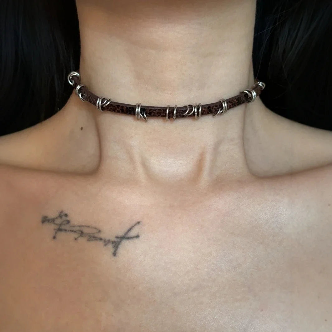 Y2K Fashion Gothic Leather Chain Choker Necklace for Women Men Trendy Vintage Goth Halloween Collar Jewelry Accessories Gifts