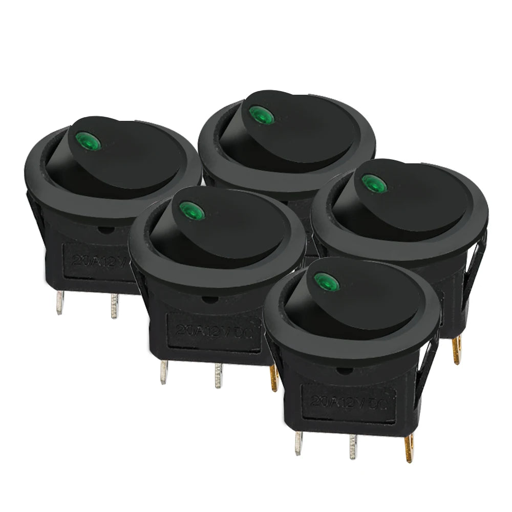 5 Pieces Car Pushbutton Switch 12V ON/OFF Luminescence Toggle Switches Round Rocker Dot Switch LED Light Waterproof - 20MM B 