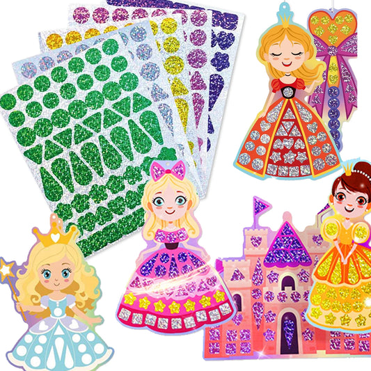 Holographic Mosaic Princess Mermaid Art Set DIY Craft Kit Foil Stickers For Birthday Gift For Travel Gift DIY Decor
