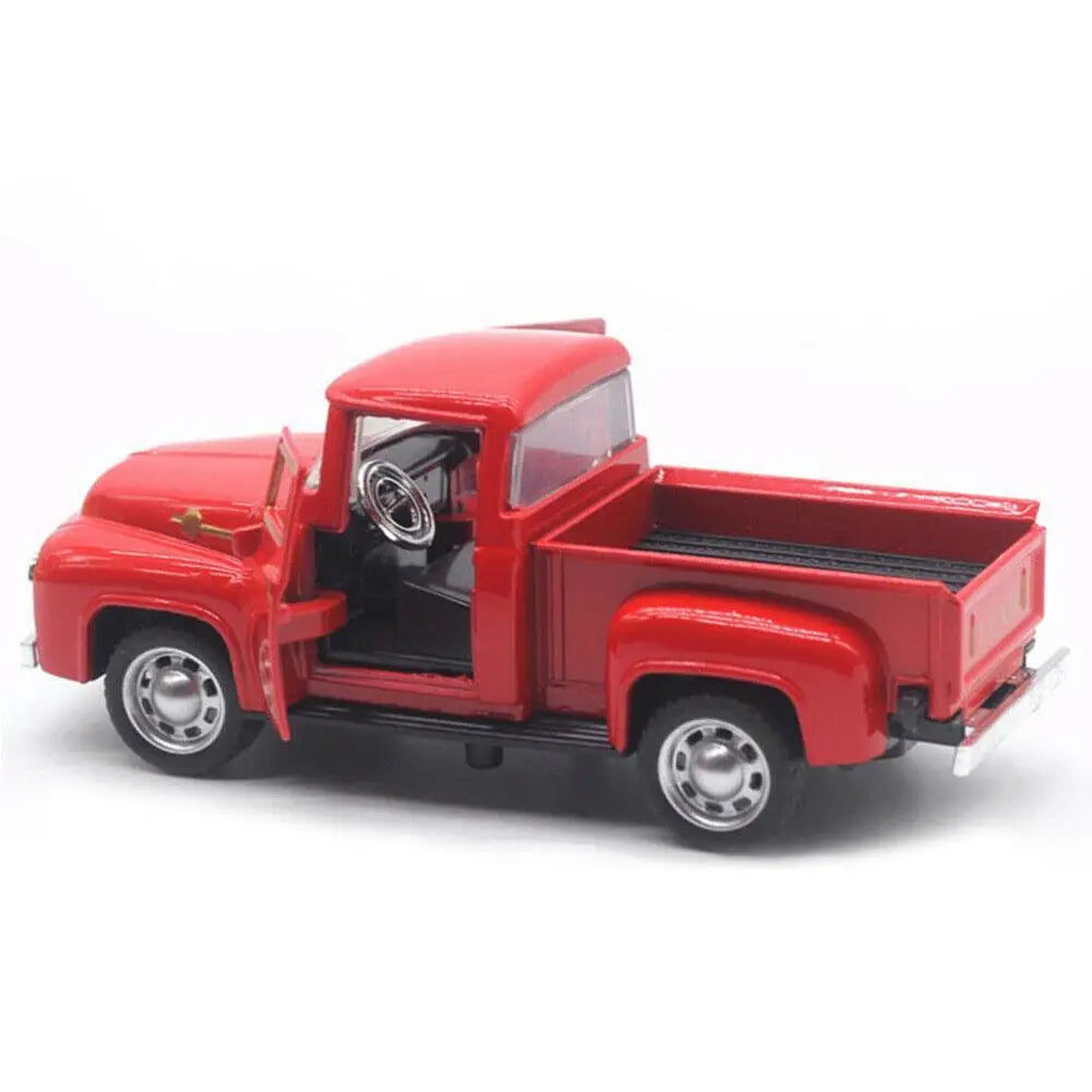 1/32 Red Metal Truck Model Vintage Alloy Mini Pull-Back Diecast Car Collection Decor Boys Children's New Year Christmas Toy G
