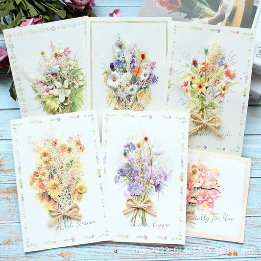 General handmade dried flowers for festivals thank you Teacher's Day greeting cards business birthday greetings gift cards