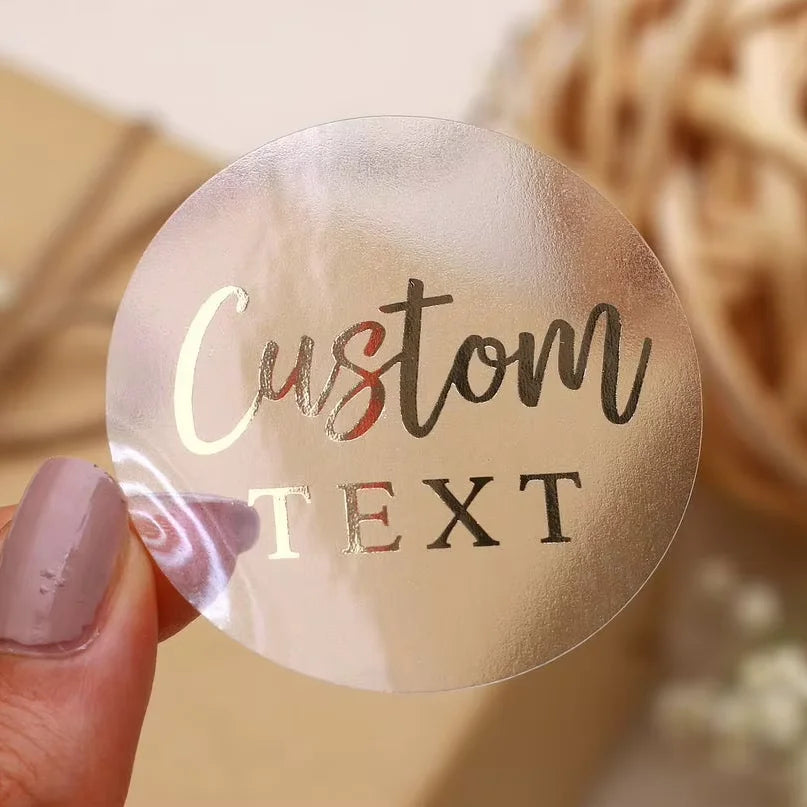 50 X Foiled Wedding Monogram Initials Stickers, Personalised Wedding Favour Labels, Custom Shiny Foil Gold Transparent