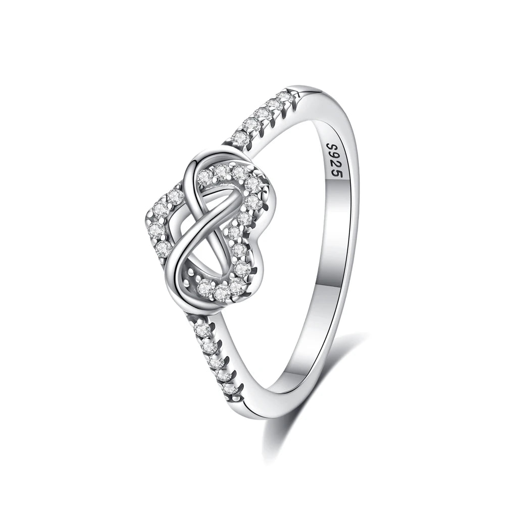 Original 925 Sterling Silver Ring Love Heart Pave CZ Crystal Stackable Rings For Women Wedding Engagement Birthday Gift Jewel