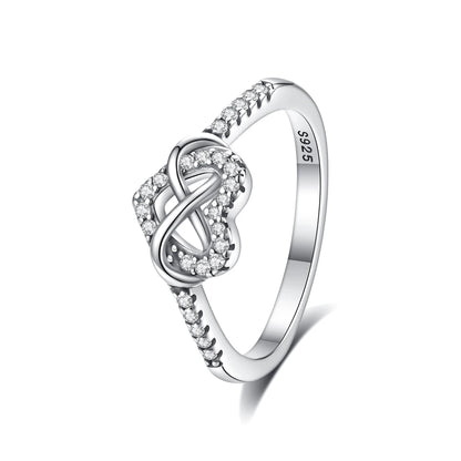 Original 925 Sterling Silver Ring Love Heart Pave CZ Crystal Stackable Rings For Women Wedding Engagement Birthday Gift Jewel