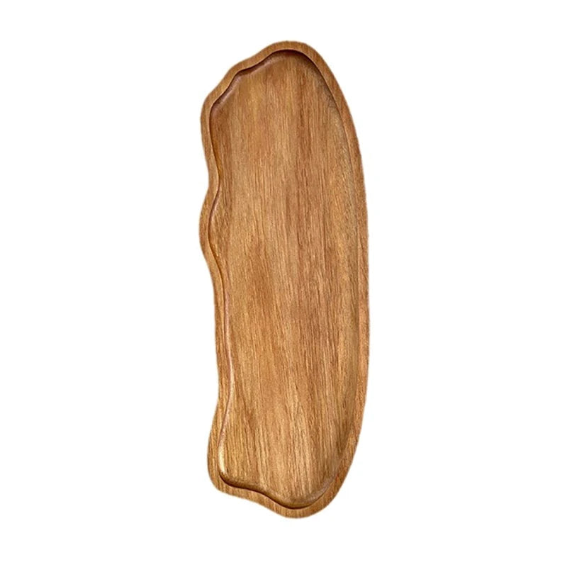 1PC Wooden Serving Trays Oval Wood Tray Platters for Serving Food Dishes Dinner Plates Solid Wood Round Dessert Plate - D