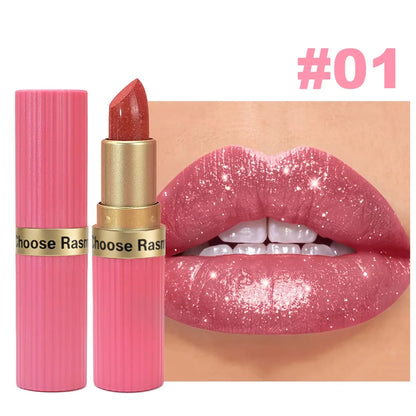 Pearlescent Pink Glitter Velvet Lipstick Metallic Waterproof Long Lasting Matte Shimmer Diamond Lipstick Women Makeup Cosmeti