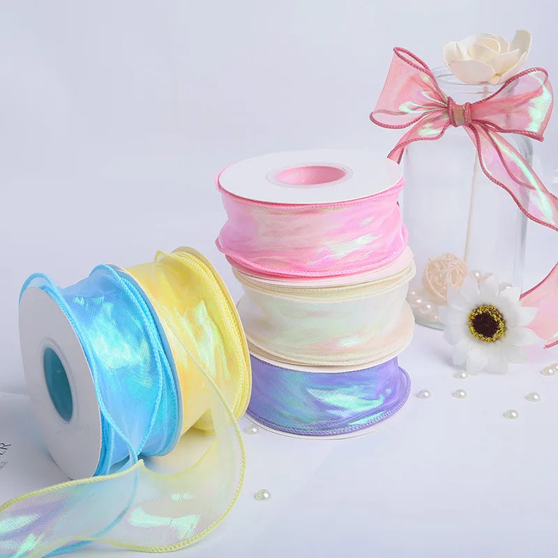 40mm 10Yards Fishtail Organza Satin Ribbon Reflective Iridescent Wavy Edge Ribbon for Gift Wrapping DIY Bow Craft Gift Wrappi