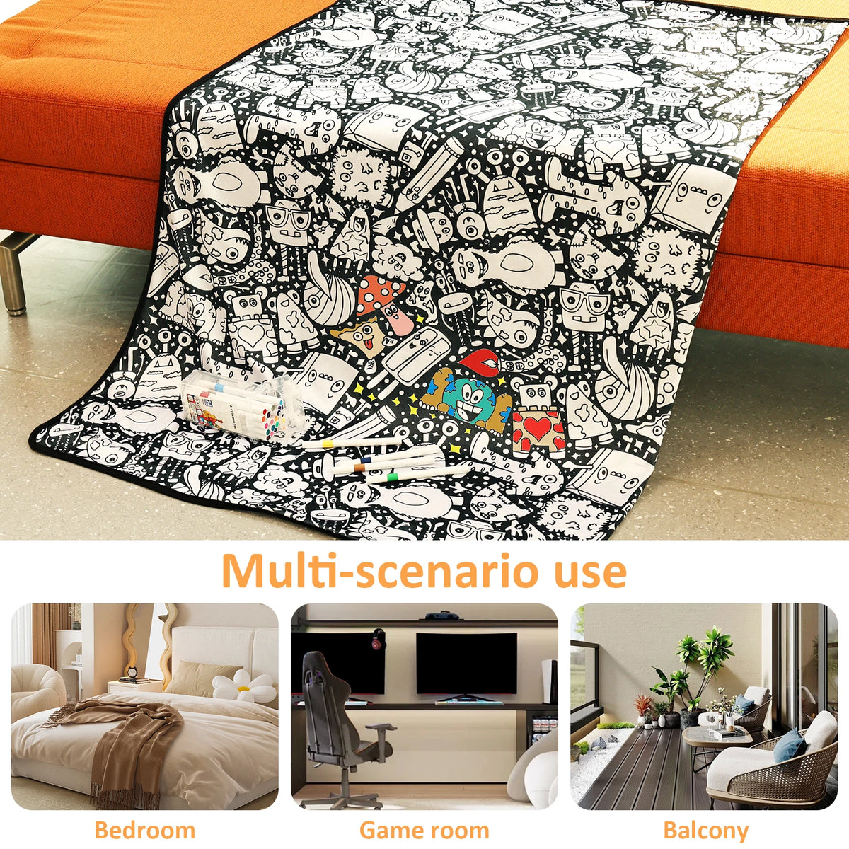 DIY Coloring Blanket with 24 Colored Markers Creative Personalization pattern blanket Stress Relief Unique Paint art Decor Gi