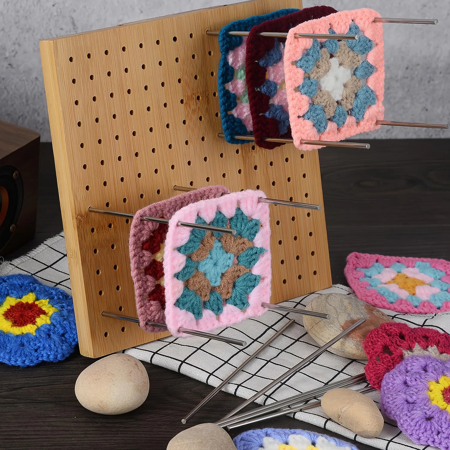 Crochet Block Plate, Block Plate for Crochet Weaving, Bamboo Grid Block Plate for Crochet Projects, Crochet Accessory Gift