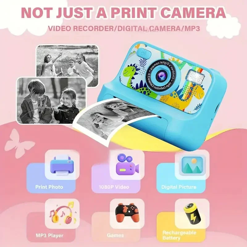 Children Instant Print Digital Camera Photo Color Label Thermal Print Camera for Kids 3-12 Age Best Birthday Festive Gifts