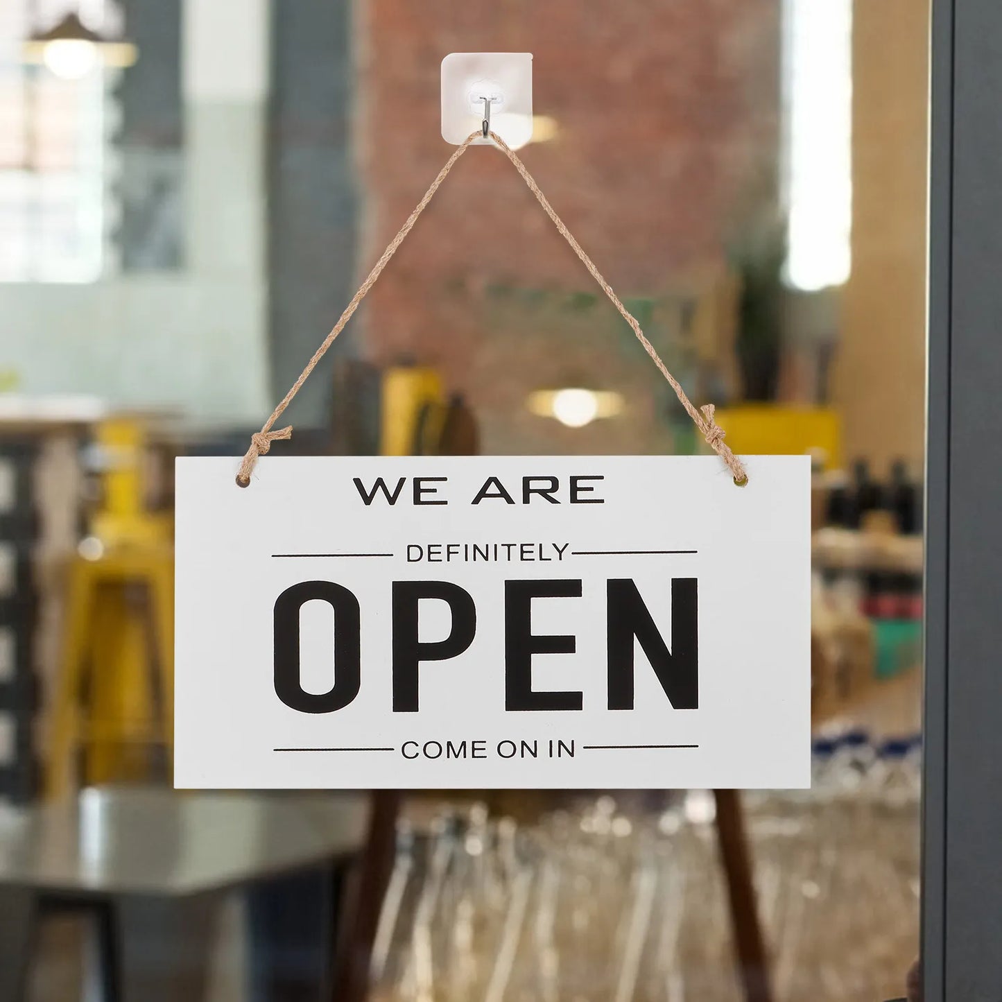Double-Sided Wooden Store Sign White Simple Design Open Closed Sign for Door Hanging Rustic Decor