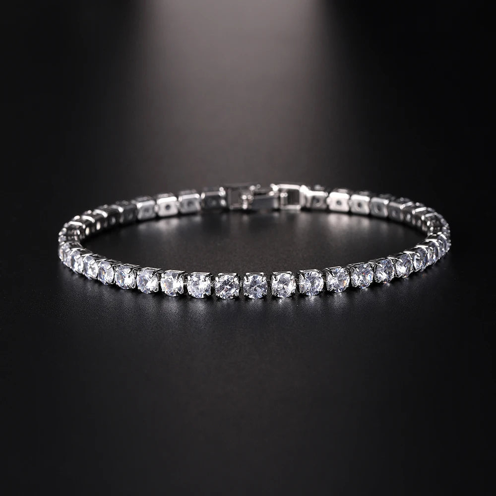 Luxury Hiphop Iced Out 4mm Cubic Zirconia Crystal Tennis Bracelets For Women Men Gold Color Silver Color Bracelet Chain Jewel