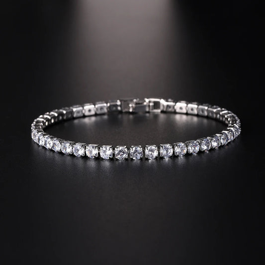 Luxury Hiphop Iced Out 4mm Cubic Zirconia Crystal Tennis Bracelets For Women Men Gold Color Silver Color Bracelet Chain Jewel