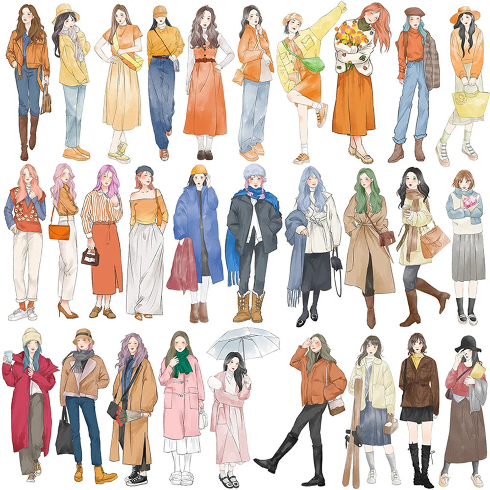 10/30/60pcs Four Seasons Fashion Dress Girls Decoration Stickers Aesthetic DIY Scrapbooking Laptop Stationery Cute Sticker To