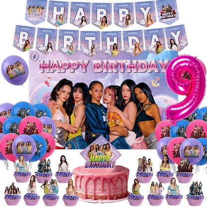 New Katseye Birthday Decoration Superstar Party Favors Stickers Poster Balloons Backdrop Banner Cake Decoration Baby Showe Gi