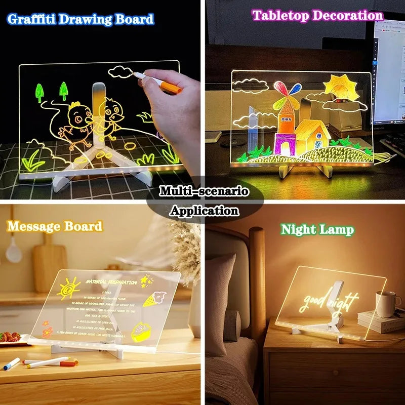 With 7 Colorful Pens Erasable DIY Children's Glowing Board LED Light Up Acrylic Message Board For Kids Birthday Christmas Gif