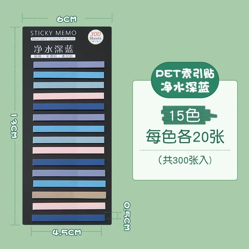 300Pcs Color Translucent Strips PET Index Sticker Note Highlight Mark Stickers Subjects Bookmarks Student Stationery Sticky N