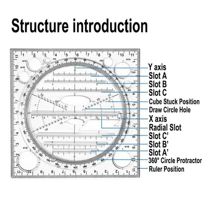 Multifunction Rotatable Ruler Drawing Template Art Design Architect Stereo Geometry Circle Drafting Measuring Scale Kawaii ru