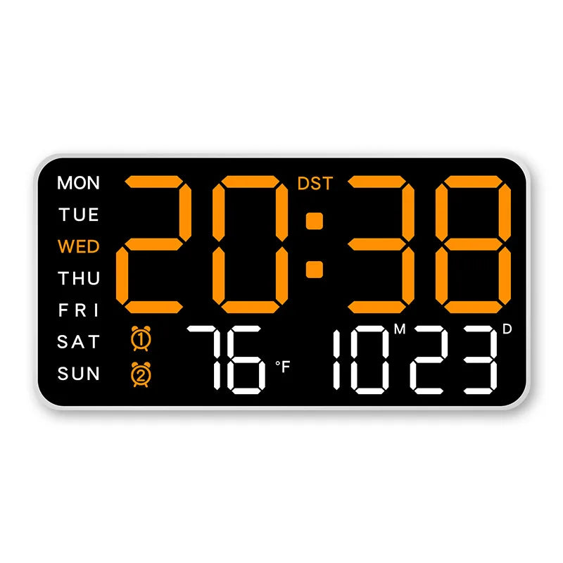Large Digital Wall Clock Temp Date Week Display Remote Control USB Powered Table Clock Wall-mounted Dual Alarms LED Clocks - 