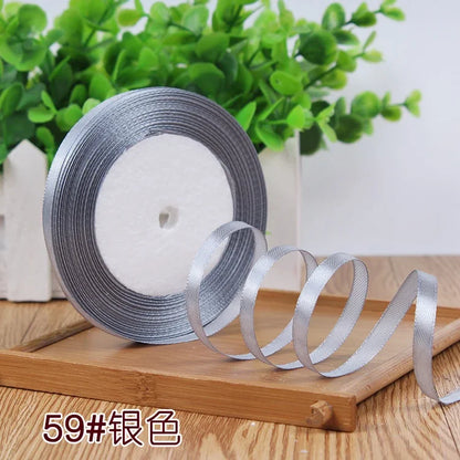 New (25 Yards/lot) 1/4''6mm Single Face Silk Satin Ribbon Wedding Decorative Ribbons Christmas Gift Wrap DIY Handmade Materia