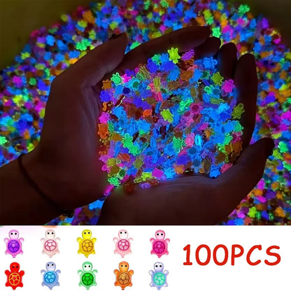 100pcs Glow in The Dark Resin Turtle Figurines | Cute Miniatures for Fairy Garden, Micro Landscape, Dollhouse Decor Crafts