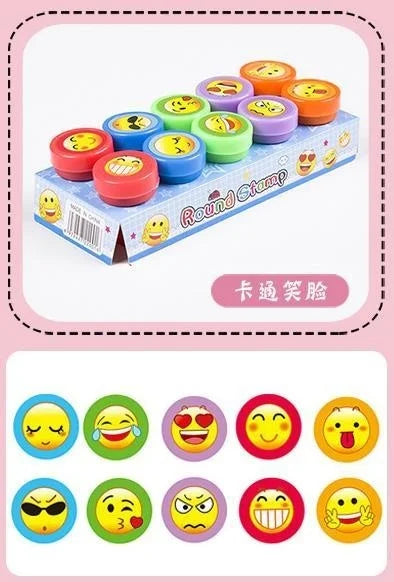 10pcs Assorted Stamps for Self-ink Stamps Toy Stamps Smiley Face Seal Scrapbooking DIY Painting Photo Album Decoration