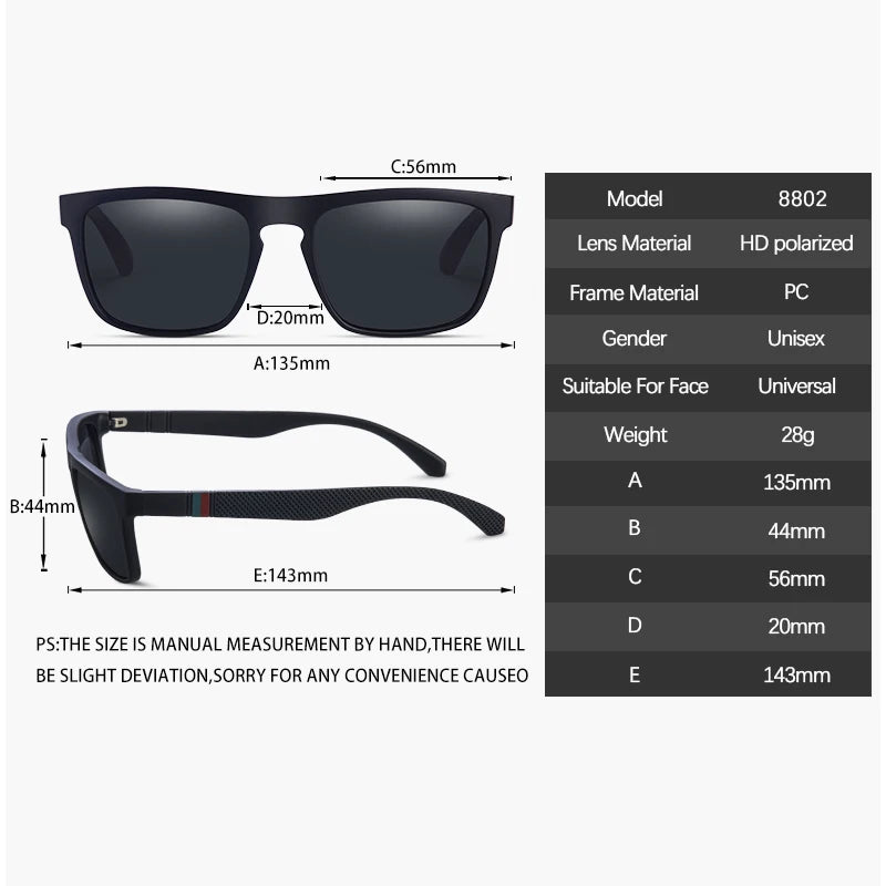 Fashion Square Vintage Polarized Sunglasses Men Women Retro Driving Fishing Sun Glasses UV400 Eyewear