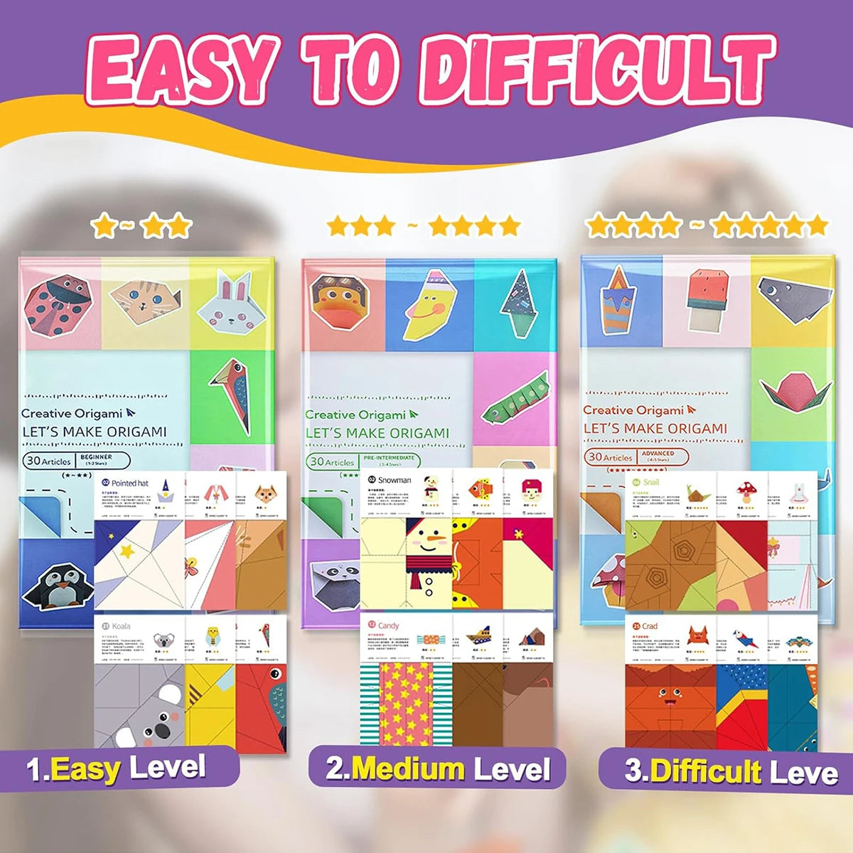 Origami Kit 30/96 Sheets Origami Paper Craft Guiding Book DIY Art Craft Projects Supplies for Beginners Children Kids Boys Gi