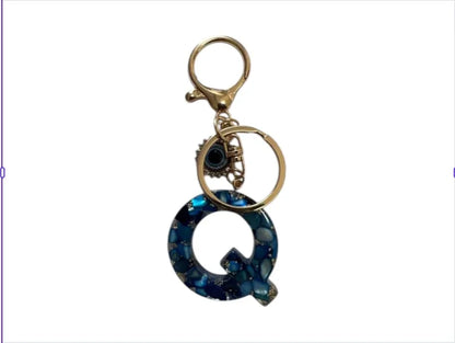 Blue Resin Initial Keychain - Evil Eye Letter Charm with Rhinestones & Tassel, Stylish Gift for Women, Lobster Clasp Accessor