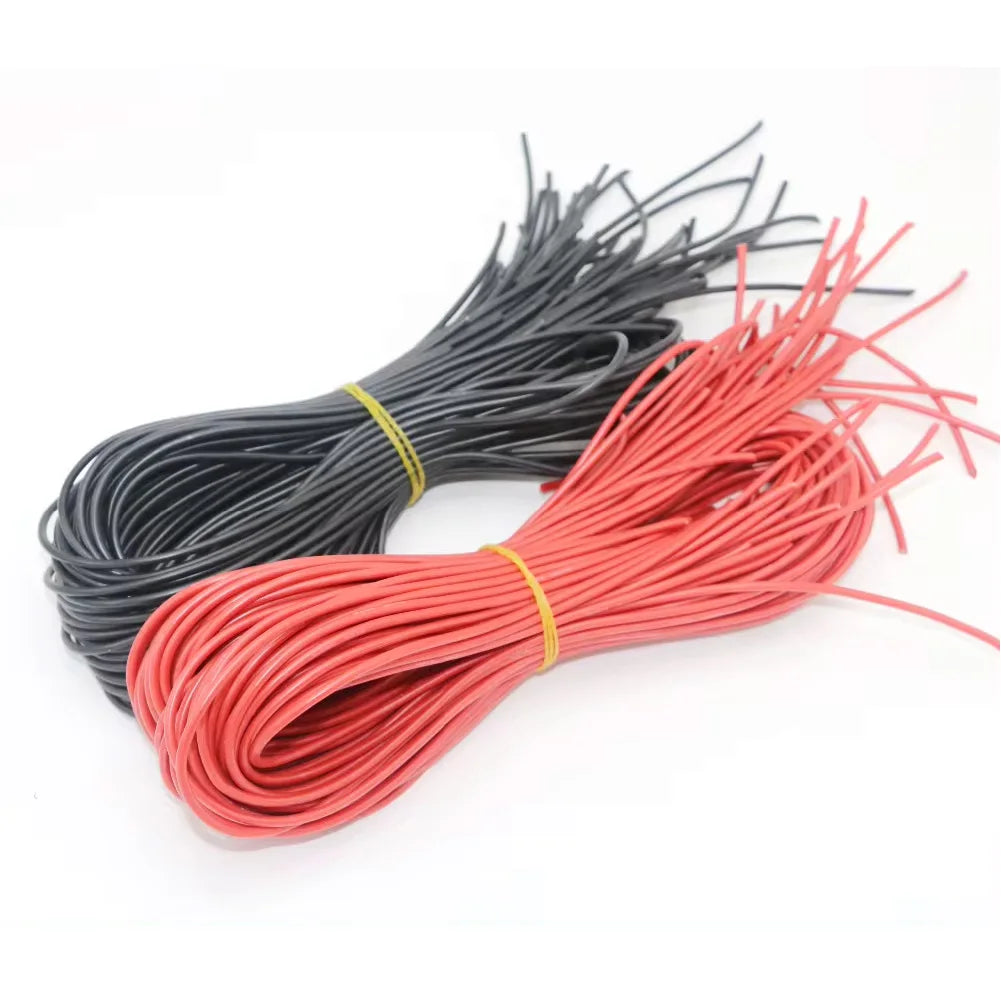 10 Meter/Lot Wire Silicone 10 12 14 16 18 20 22 24 26 28 30 AWG 5m Red and 5m Black Color