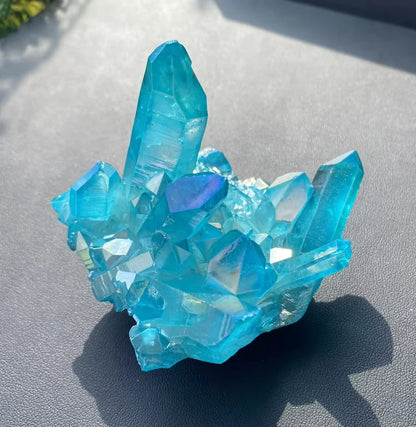 Sky Blue Quartz Natural Stones Electroplating Titanium Crystal Cluster Stone Specimens Cured Coating Healing Crystals Home De