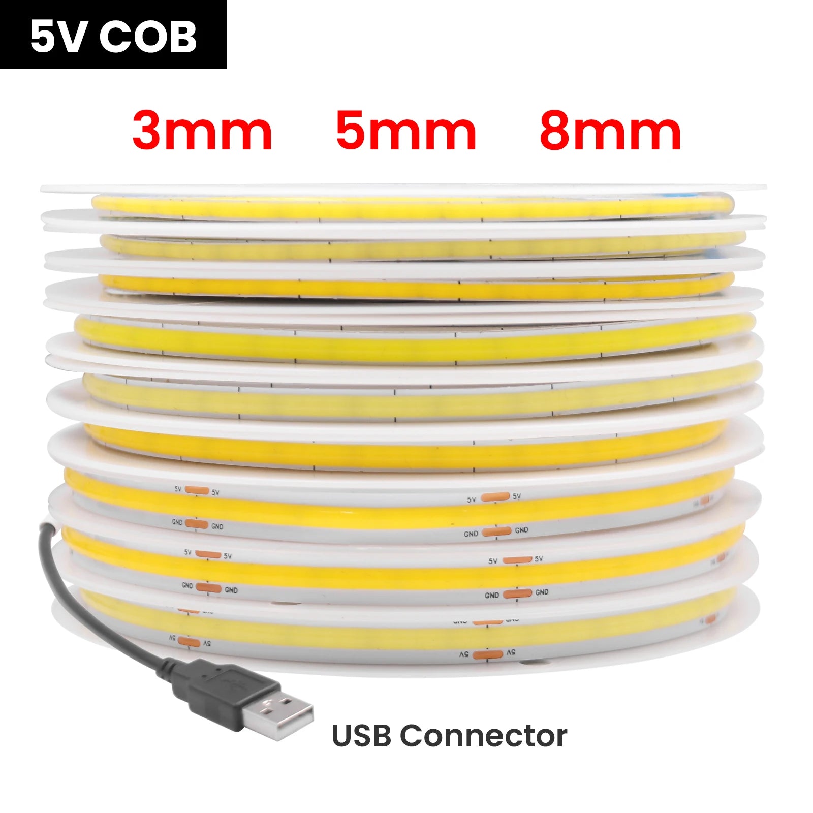 DC 5V USB COB Strip 3MM 5MM 8MM White/Pink/Red/White/Yellow/Ice Blue/Green Flexible Ribbon Rope Home Decor TV Backlight
