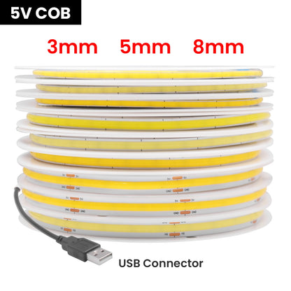 DC 5V USB COB Strip 3MM 5MM 8MM White/Pink/Red/White/Yellow/Ice Blue/Green Flexible Ribbon Rope Home Decor TV Backlight