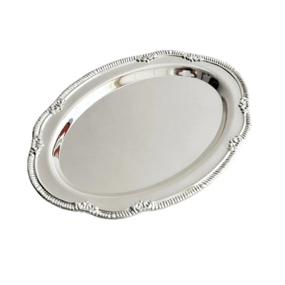 Vintage Embossed Silver Tray Serving Platter For Desserts Jewelry Storage Organizer Snack Plate Dining Table Decoration