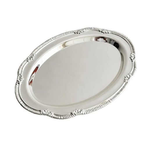 Vintage Embossed Silver Tray Serving Platter For Desserts Jewelry Storage Organizer Snack Plate Dining Table Decoration